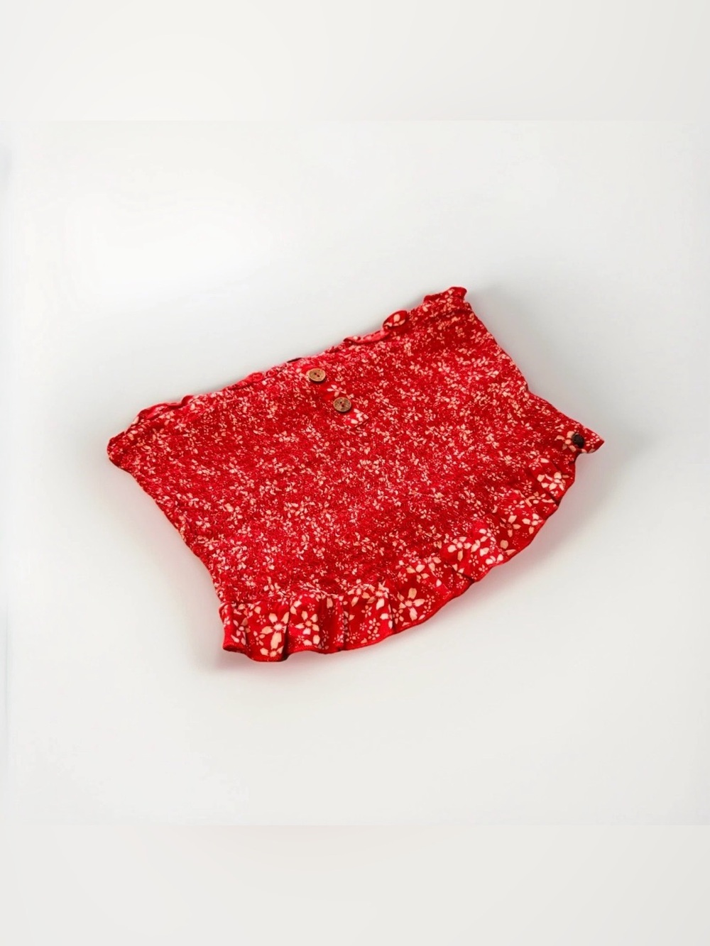 Roxy Smocked Halter Top Floral Print Ruffle Trim Sleeveless Red M -no straps inc